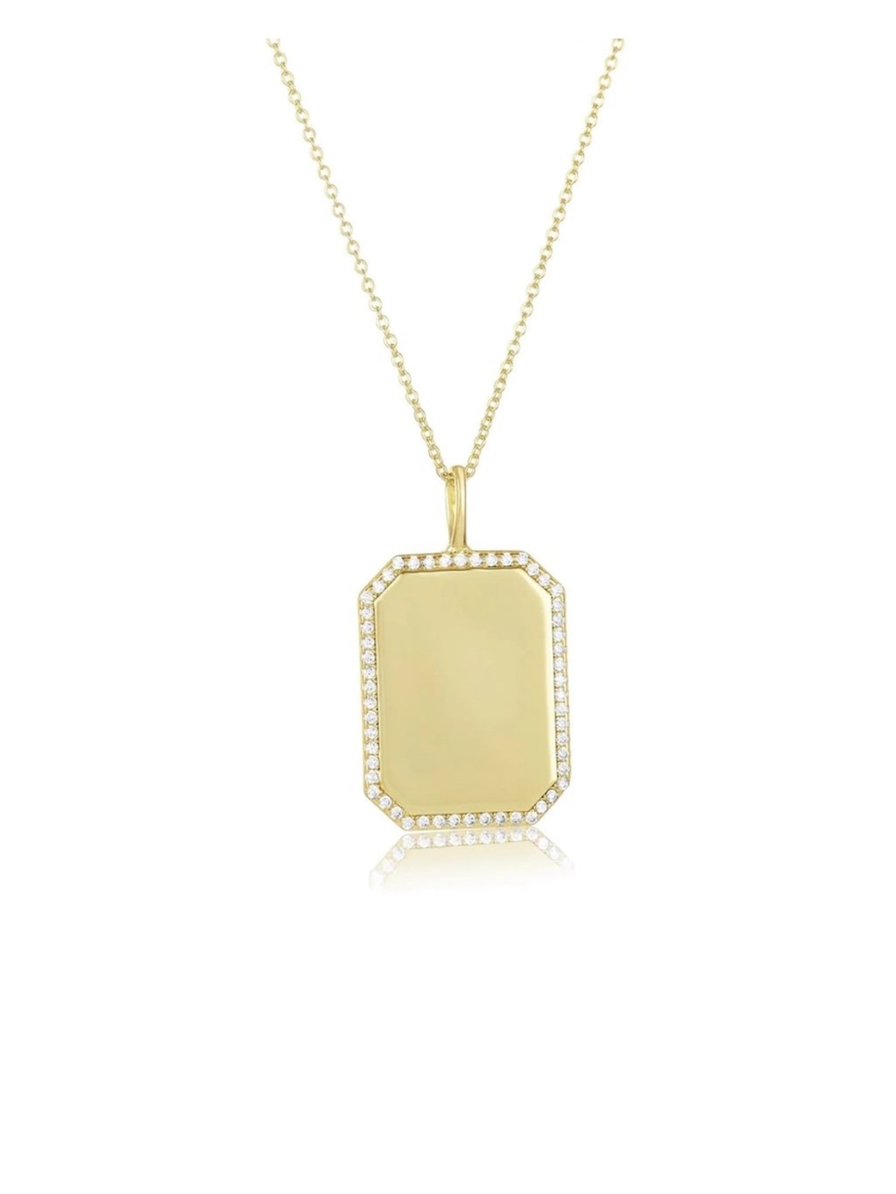 Melinda Maria dog tag Gold Rectangular Pendant Necklace with Pavé Edge